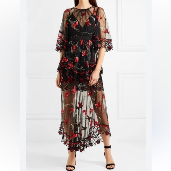 Alice McCall Elegant Black and Red Floral Lace Dress size XS -  conticontadores.com.br
